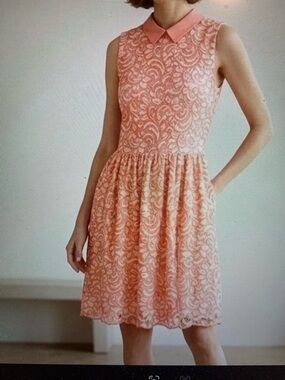 Betsey Johnson Coral Lace Sleeveless Fit & Flare Dress with Peter Pan Collar